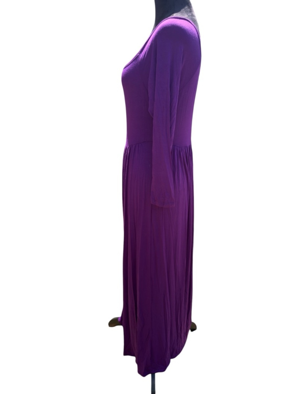 NWT 24seven Comfort Apparel Purple Maxi Dress L Empire Waist Long Sleeve Boho - Picture 9 of 12